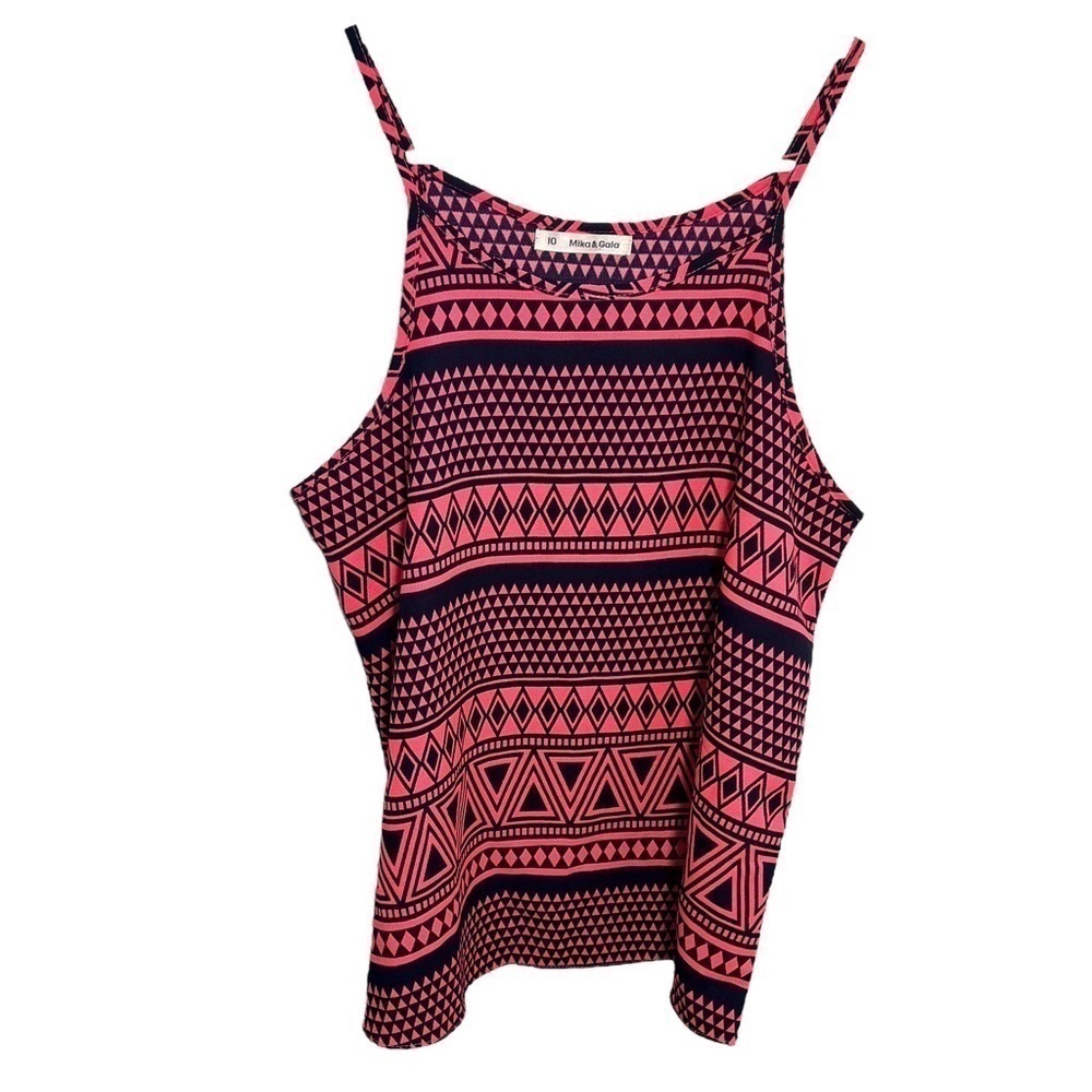 Mika & Gala Women's Size AU 10 Sleeveless Blouse Navy Blue Bright Pink Geometric